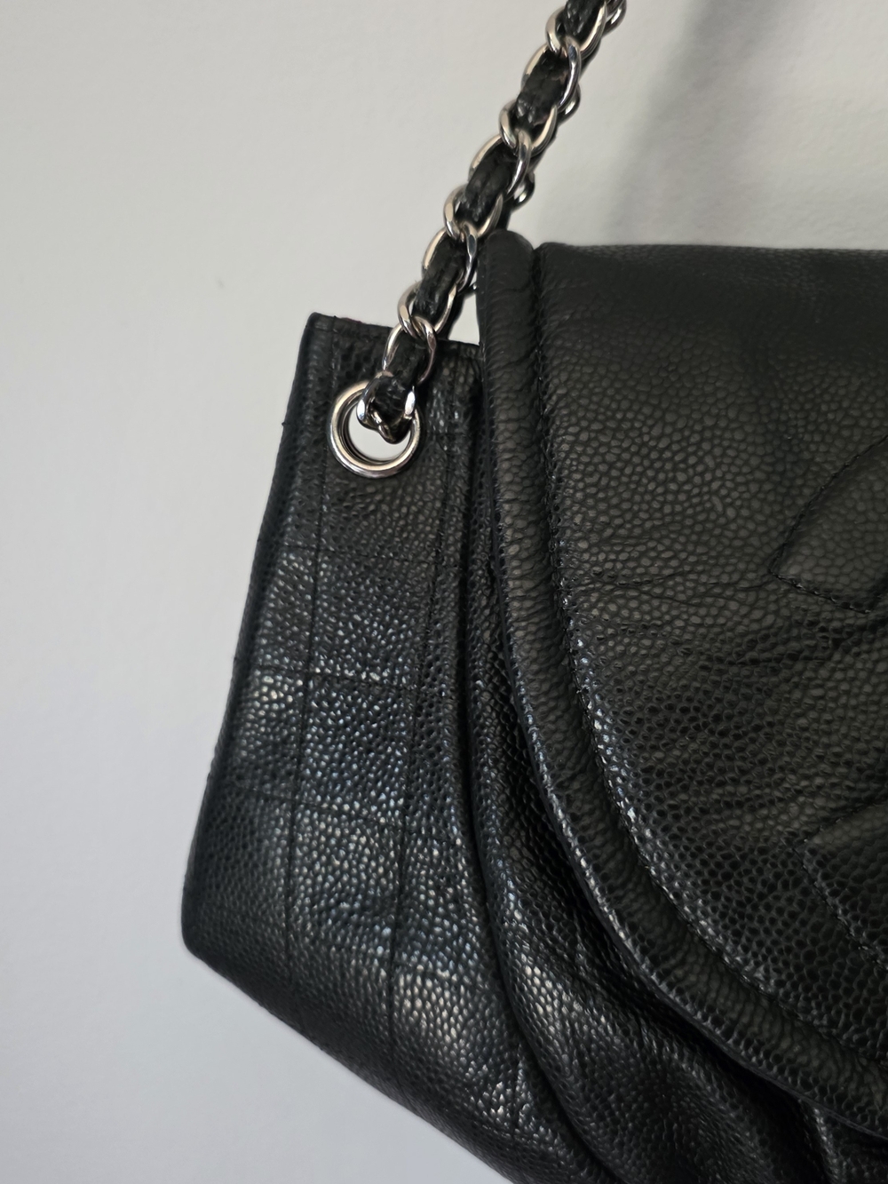 Chanel Half Moon Large Flap Bag in black caviar leather with silver-tone - Picture 10 of 11